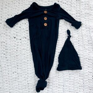 Solid Dark Navy Bamboo Baby Knot Gown & Hat